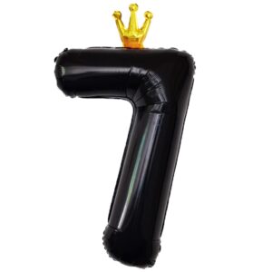 gifloon black number 7 balloon with crown, large number balloons 40 inch, 7th birthday party decorations supplies 7 year old birthday sign decor
