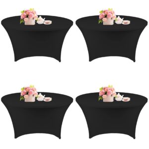 4 pack 5ft round spandex tablecloth 60 inch black stretchable table cover washable and wrinkle resistant table cloth, fitted round table for wedding, banquet, birthday, party, restaurant (black)