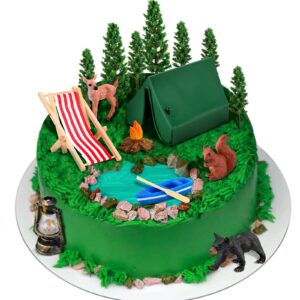 16 pcs camping cake toppers camping cake decorations set camping party decorations camping birthday party supplies camp cake topper include tent campfire for kids camper forest theme party