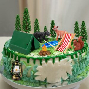 16 Pcs Camping Cake Toppers Camping Cake Decorations Set Camping Party Decorations Camping Birthday Party Supplies Camp Cake Topper Include Tent Campfire for Kids Camper Forest Theme Party