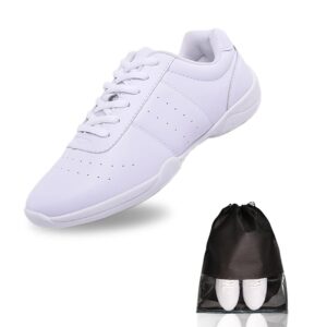yamerbo cheer shoes for youth girls, white varsity cheerleading shoes for women, breathable and lightweight dance athletic flats, women competition training tennis sneaker shoes -white 1