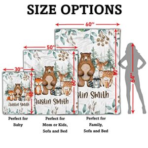 Arteaga Personalized Baby Blankets for Boys, Customized Baby Blankets for Boys, Woodland Animals Baby Blanket, Best Gift for Baby, Newborn, New Mom, Super Soft Plush Fleece, 30''x40''