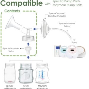 2X 17 mm Maymom Two-Piece Wide Neck Pump Parts Compatible with Spectra S1,Spectra S2 Pumps and 2 Valves; Incl Wide Mouth Flanges; Not Original Spectra Flange; (17mm Flange with Valve)