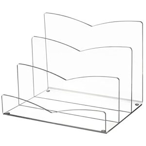jucoan clear acrylic mail sorter organizer, envelope holder, 3 sections desktop file holder stand for envelop mails, letters, home office school 9 x7x 7 inch