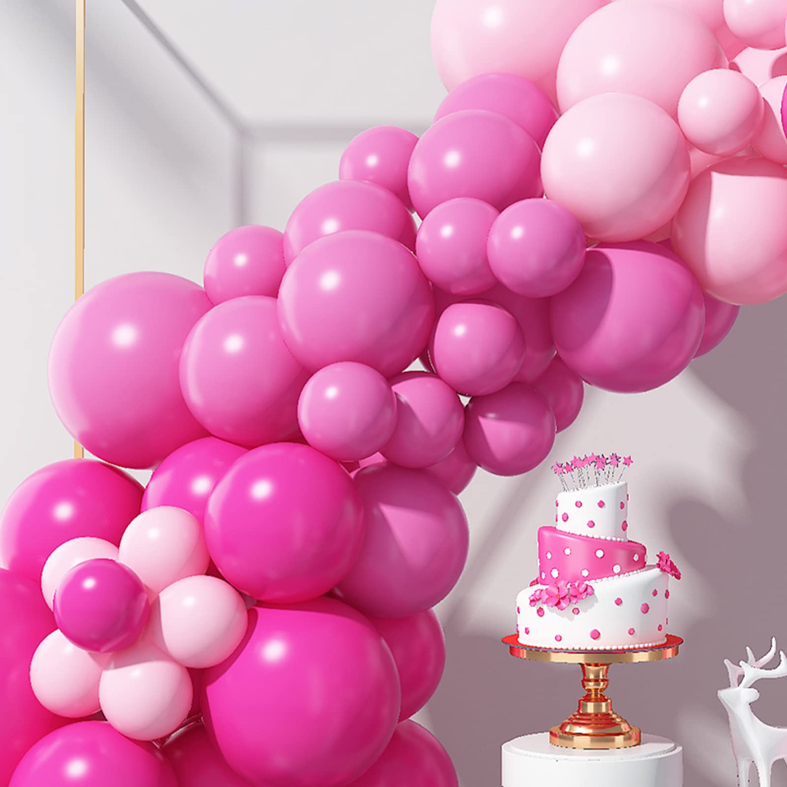 GREMAG Pink Balloon Garland Kit, Hot Pink Balloons Arch Party Decorations, 97 Pcs Macaron Pink Retro Peach, 18 12 10 5 Inch Latex Balloons with Balloon Flower For Birthday Shower Princess Theme Decor