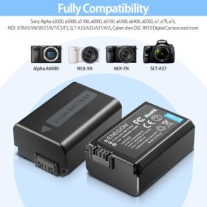 ENEGON 2x NP-FW50 Rechargeable Li-ion Battery for Sony Alpha a3000 a5000 a5100 a55 a6000 a6100 a6300 a6400 a6500, Sony a7/a7II/a7s/a7SII/a7r/a7rII rx10 rx10II, Sony NEX 3/5/7 Series, Sony SLT-A Series