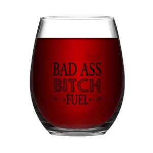 mousus 17oz stemless wine glass bad ass bitch fuel drinking glass glassware for red or white wine cocktails perfect for homes & bars party supplies decorations
