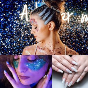 2 Color Body Glitter Gel Mermaid Scale Sequins Skin Long Lasting Sparkling Cream Eyeshadow Lip Nail Hair Painting Glitter Decorate Art Festival Party Make up Powder(Gold,Blue),with 2 Sponge Brush