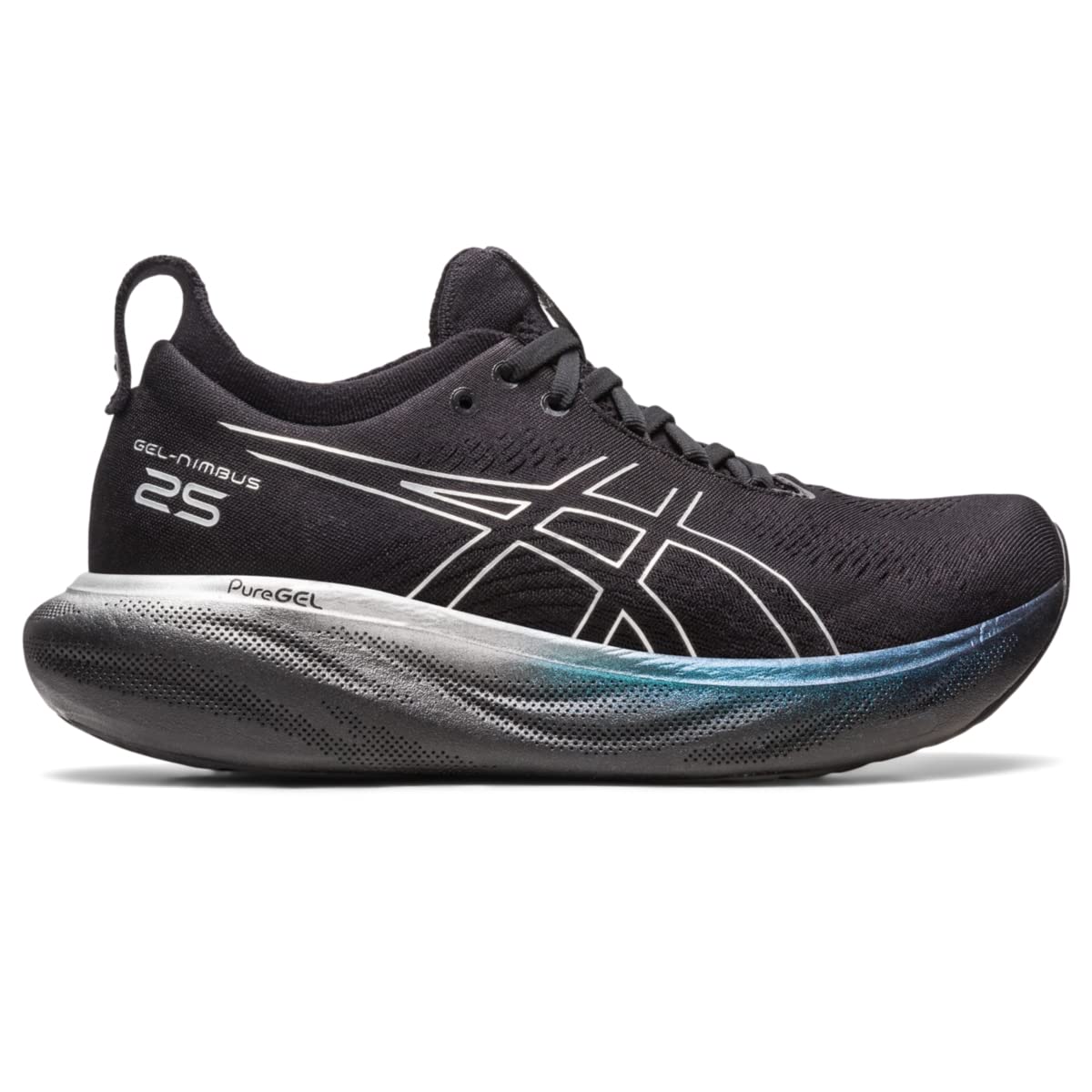 ASICS Women's Gel-Nimbus 25 Platinum Running Shoes, 9, Black/Pure Silver