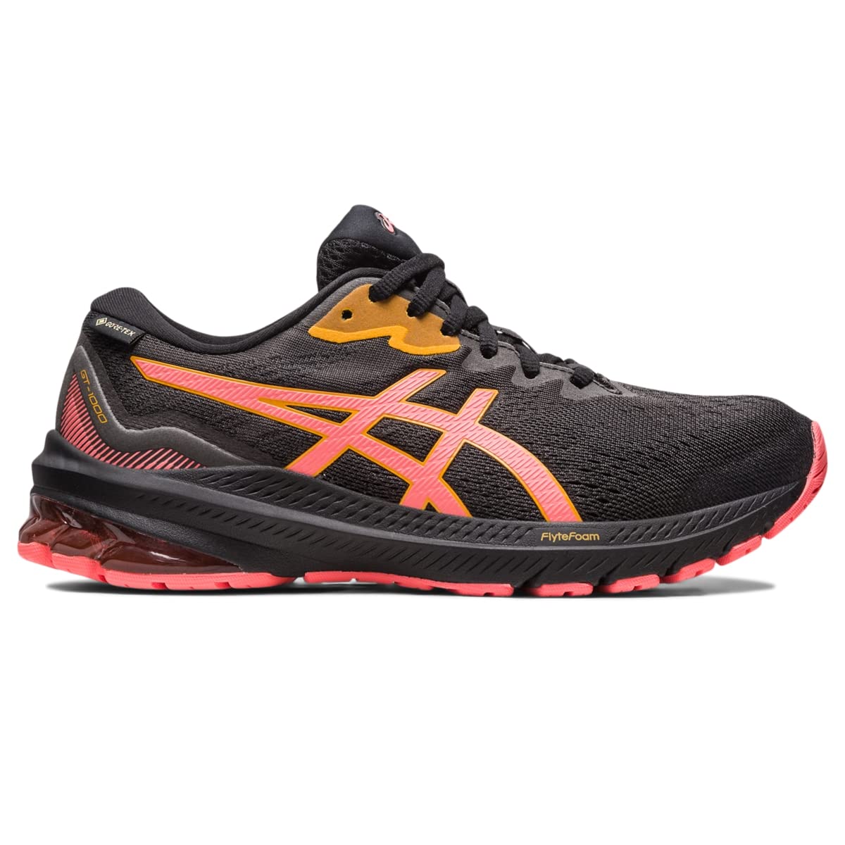 ASICS Women's GT-1000 11 GTX Running Shoes, 8.5, Black/Papaya