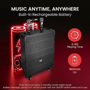 Pyle 12'' Portable Wireless Bluetooth Speaker System - Built-in Rechargeable Battery, Wireless Microphone, USB/Micro SD/FM - 80 Watt - FM Radio with Digital LED Display, PWMA1299A