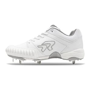 ringor - woman's flite metal spike softball cleats with pitching toe (10.5 - white and silver)