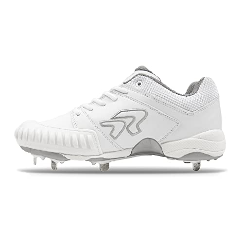 Ringor - Woman's Flite Metal Spike Softball Cleats with Pitching Toe (10.5 - White and Silver)