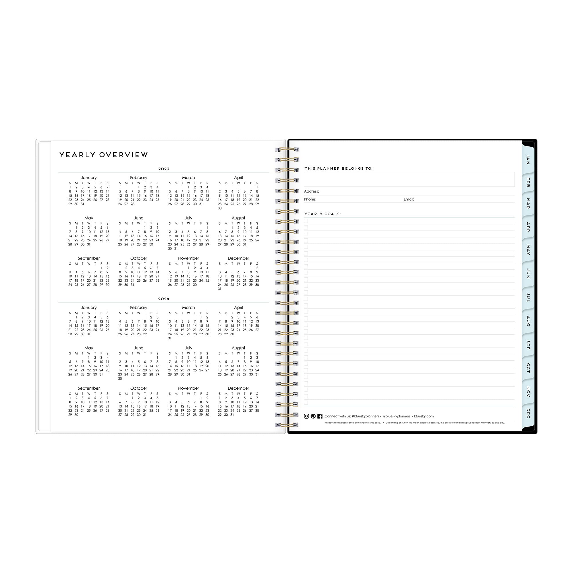 Blue Sky 2023 Monthly Planner, January - December, 8" x 10", Clear Pocket Cover, Wirebound, Baccara Dark (110216-23)