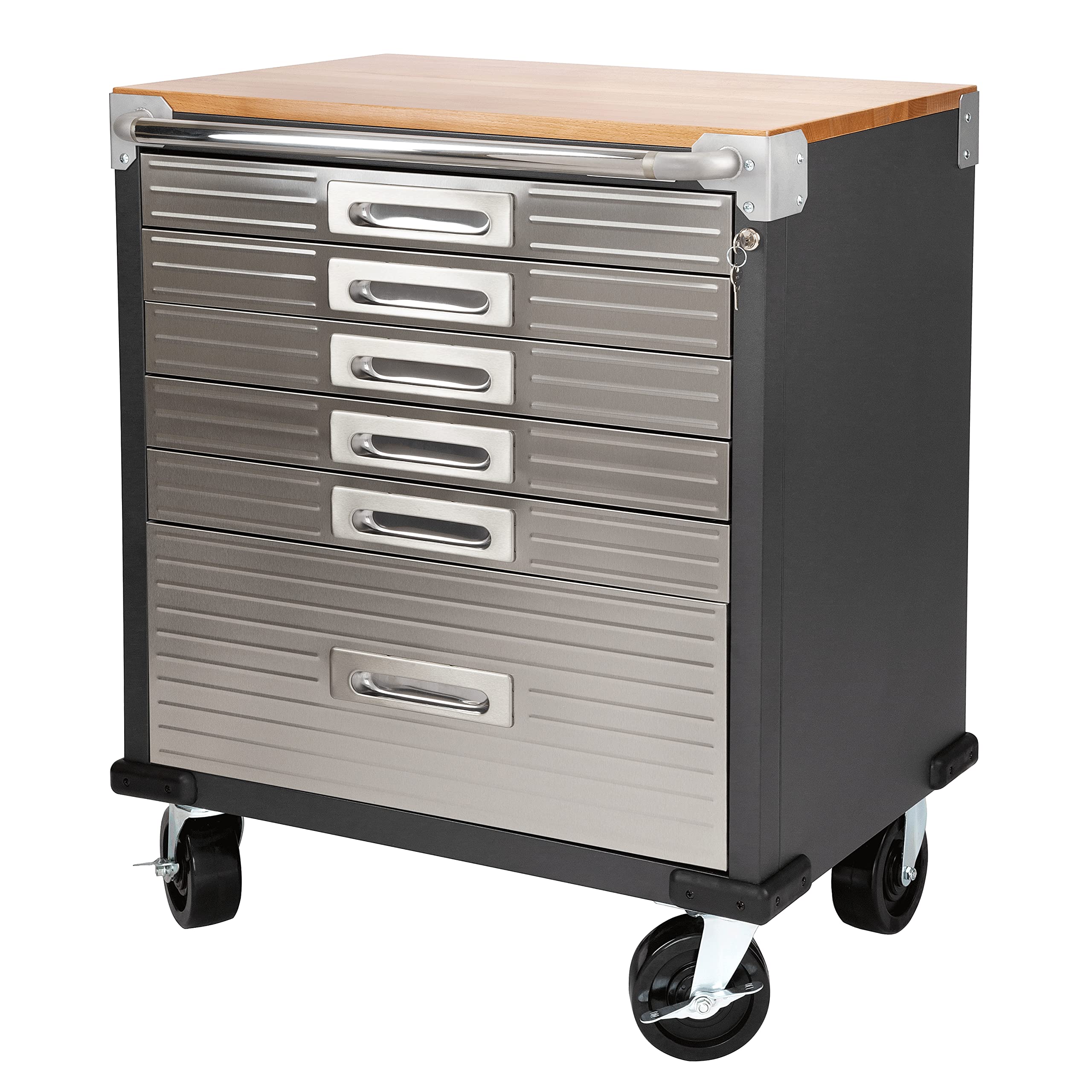 Seville Classics Rolling Lockable Cabinet Storage, 6-Drawer (28" W x 18" D), Graphite