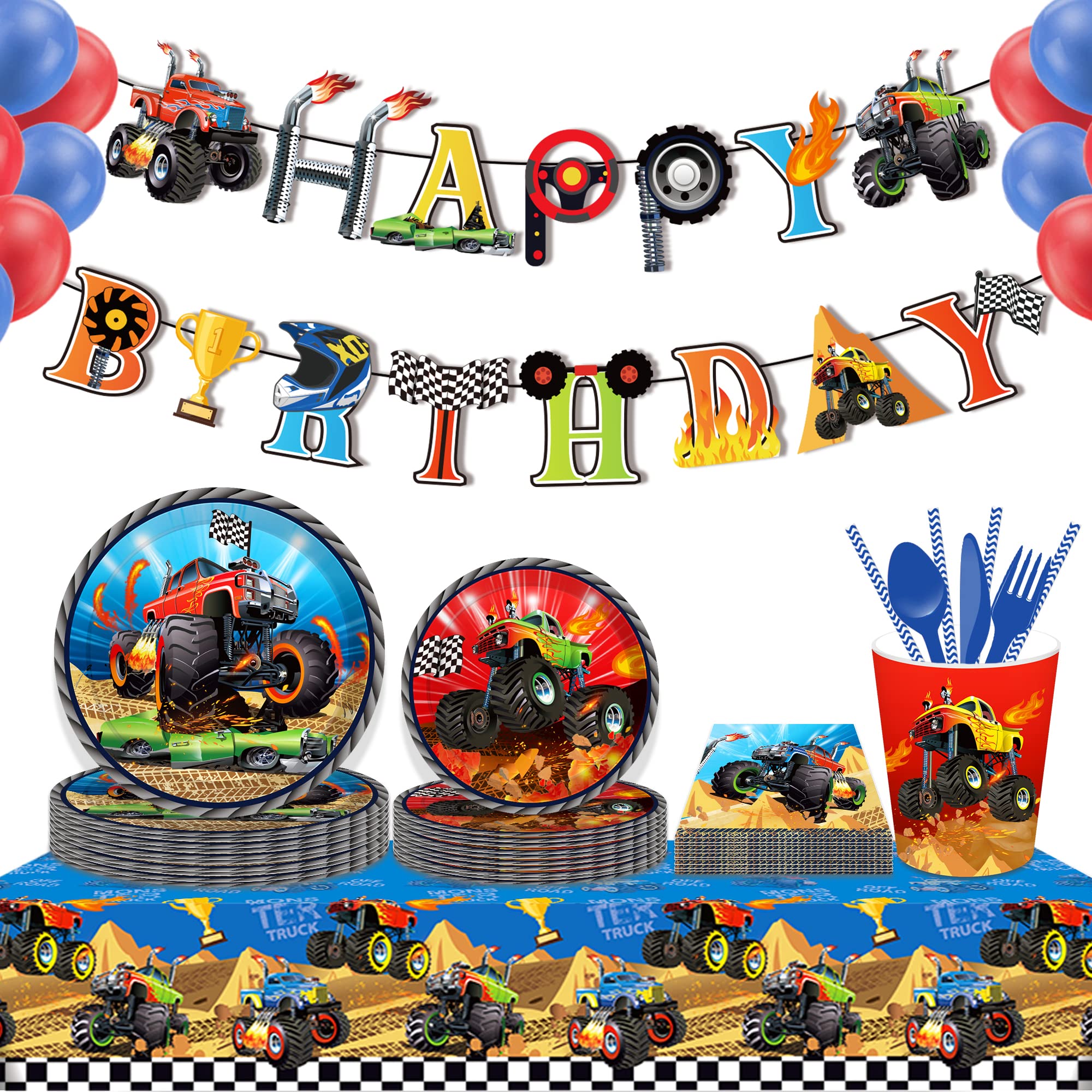 Monster Truck Birthday Banner Monster Truck Banner Cars Trucks Happy Birthday Sign Boy Birthday Bunting for Cars Theme Birthday Party Decorations, Monster Truck Party Supplies