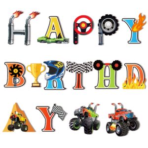 Monster Truck Birthday Banner Monster Truck Banner Cars Trucks Happy Birthday Sign Boy Birthday Bunting for Cars Theme Birthday Party Decorations, Monster Truck Party Supplies