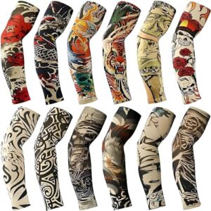 yariew tattoo sleeves for men, 12pcs arm sleeves fake tattoos sleeves to cover arms cooling sun protection sleeves