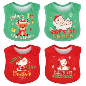 eurzom christmas baby bib babies first christmas baby gifts xmas newborn bibs for baby girl boy with adjustable closure baby drooling bibs waterproof for toddler infant unisex, 4 styles