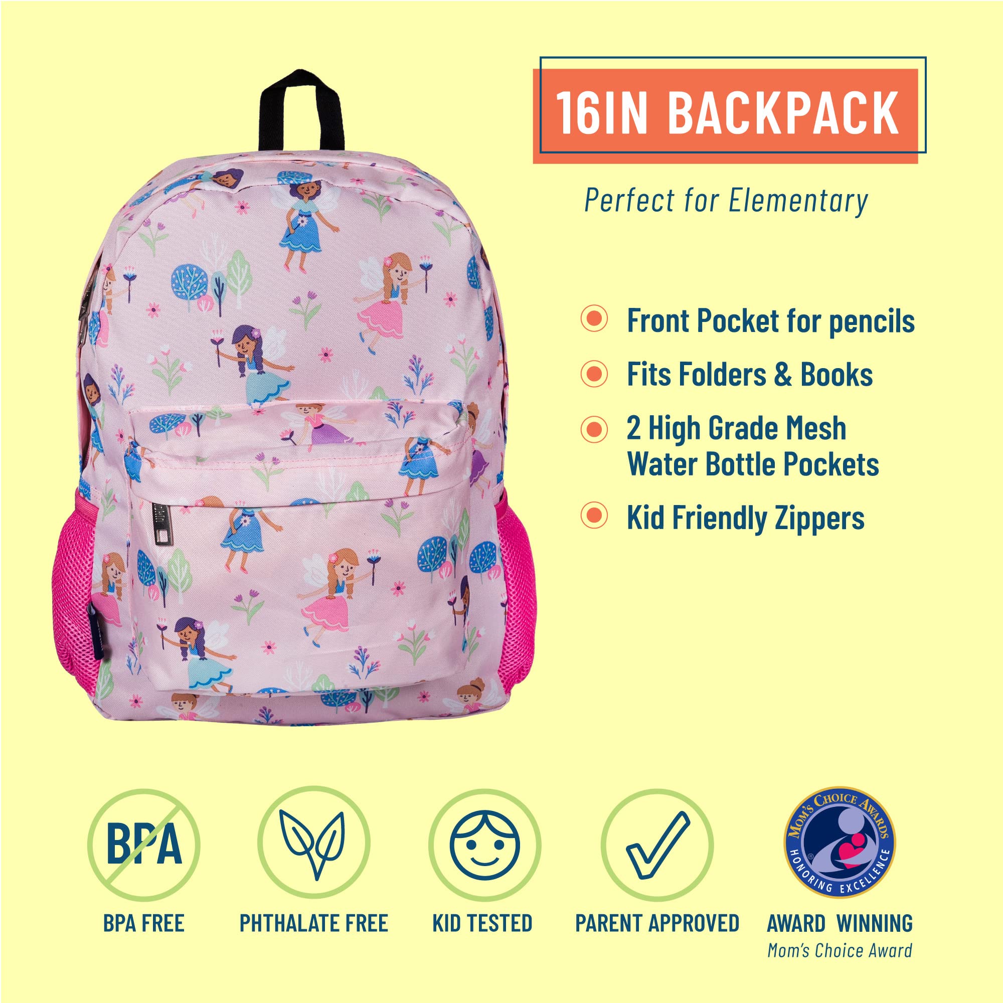 Wildkin 16-Inch Kids Backpack for Boys & Girls, Perfect for Elementary School Backpack, Features Padded Back & Adjustable Strap, Ideal Size for School & Travel Backpacks (Fairy Garden)