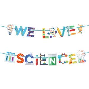 we love science banner science party decorations science theme birthday party banner for kids mad science fun scientist subject birthday party banner supplies