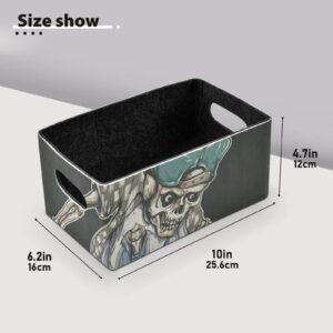 J JOYSAY Skull Skater Boy Storage Basket Felt Storage Bin Collapsible Nursery Hamper Foldable Felt Cube Organizer for Bookshelf Bedroom Keepsake