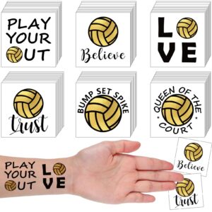 willbond 120 pcs volleyball temporary tattoos for team volleyball team gift sports face tattoos waterproof body stickers gold tattoo for fans team party favor supplies, 6 styles