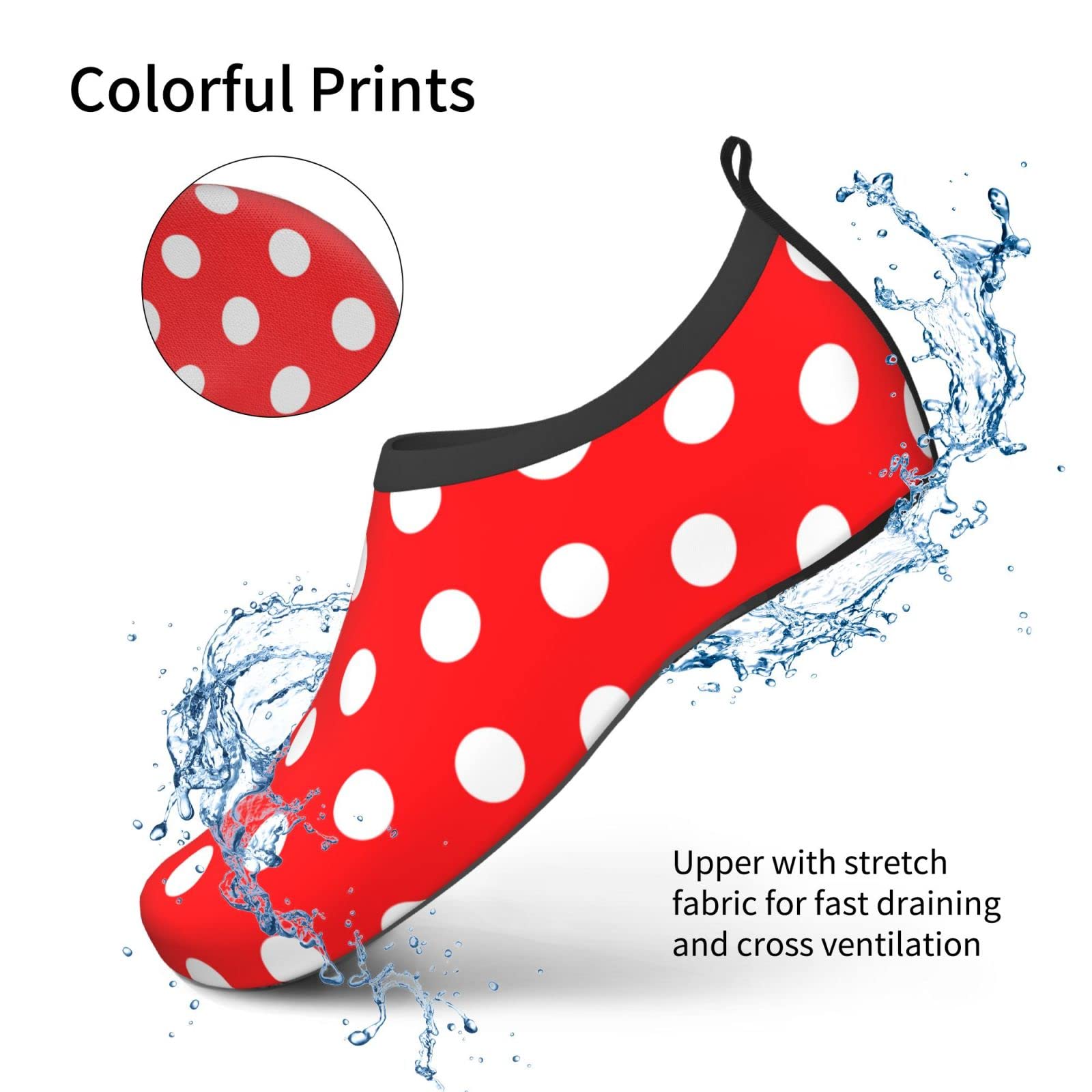 Heantstoy Red White Polka Dot Water Shoes Breathable Quick-Dry Yoga Socks Sports Shoes for Women Men