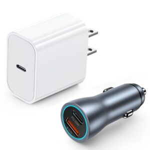 38w car charger block kit [mfi certified] / pd 20w type usb c wall charger fast charging power delivery adapter with 2 pcs 6.6ft charging cable for iphone 13 12 11 14 pro max plus xs max xr x ipad