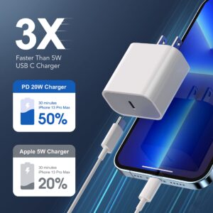 38W Car Charger Block Kit [MFi Certified] / PD 20W Type USB C Wall Charger Fast Charging Power Delivery Adapter with 2 Pcs 6.6FT Charging Cable for iPhone 13 12 11 14 Pro Max Plus Xs Max XR X iPad