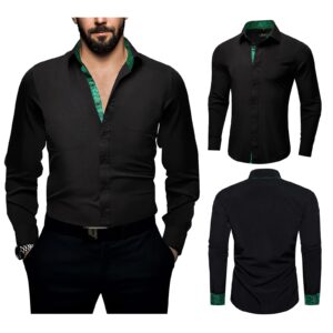 DiBanGu Mens Long Sleeve Dress Shirt Black Green Shirts for Men Wedding Party Inner Contrast Button-Down Shirt Plaid L