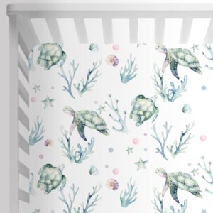 sahaler crib sheet for girl boy baby polyester fitted crib sheets for standard crib and toddle mattresses-green sea turtle...