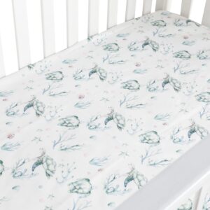 Sahaler Crib Sheet for Girl Boy Baby Polyester Fitted Crib Sheets for Standard Crib and Toddle Mattresses-Green sea Turtle...