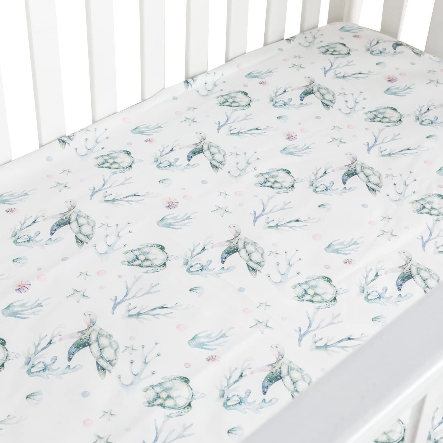 Sahaler Crib Sheet for Girl Boy Baby Polyester Fitted Crib Sheets for Standard Crib and Toddle Mattresses-Green sea Turtle...