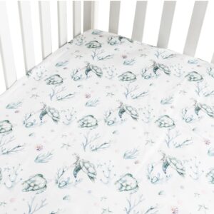 Sahaler Crib Sheet for Girl Boy Baby Polyester Fitted Crib Sheets for Standard Crib and Toddle Mattresses-Green sea Turtle...