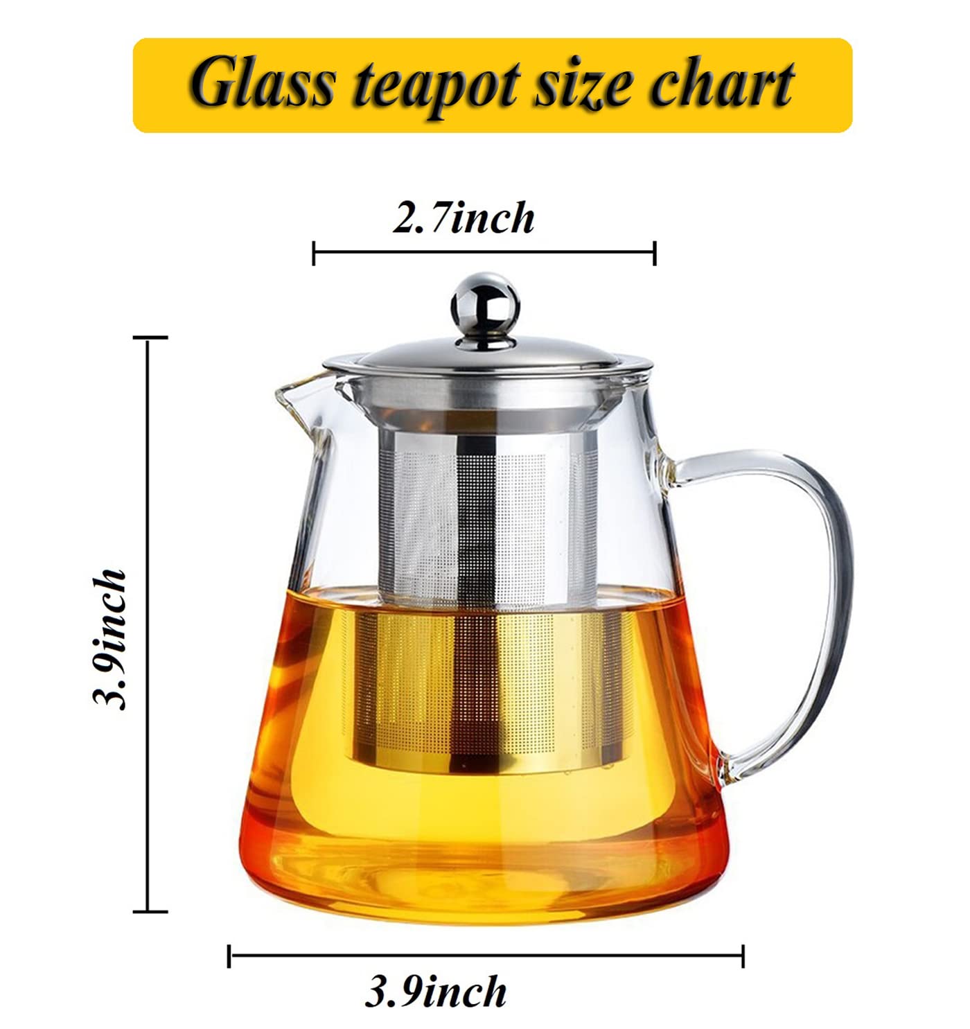 Glass Teapot with Removable Stainless Steel Infuser, Borosilicate Glass Tea Pot with Strainer,for Blooming Tea & Loose Leaf Tea, Microwave & Stovetop Safe（19oz ）