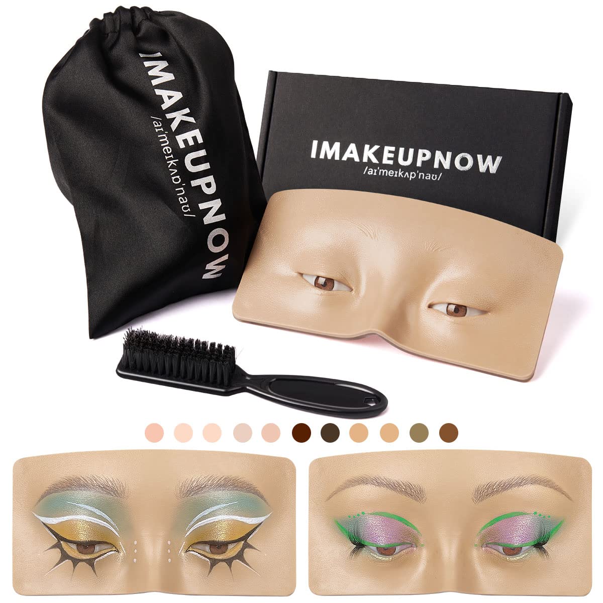 IMAKEUPNOW Makeup Practice Face Board 3D Realistic Pad with Cleaning Brush for Makeup Artist Board Makeup Practice, Eyeshadow Eyeliner Eyebrow Mapping Realistic Face Skin Eye Makeup Gift for Women