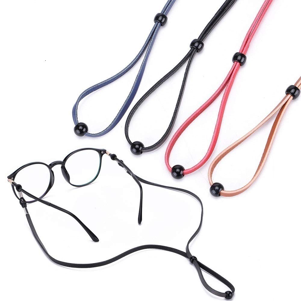 Silldedr Pack of 4 Eco Leather Eyeglass Straps, Adjustable Eyewear Retainers, Anti-slip Eyeglass Chains Lanyard Sport Sunglass Retainer Holder Strap for Men and Women