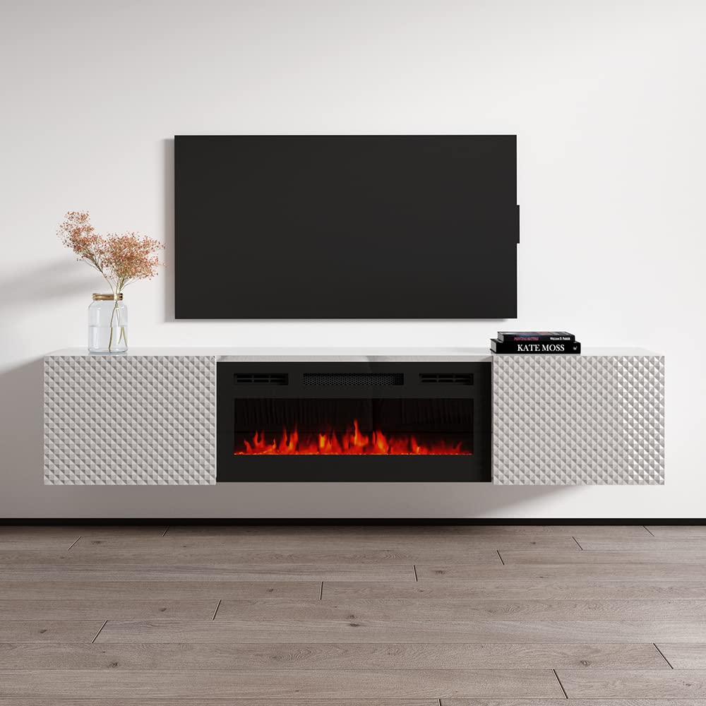 Carbon BL-EF Floating Fireplace TV Stand for TVs up to 80", Modern High Gloss 71" Entertainment Center, Wall Mounted Electric Fireplace TV Media Console