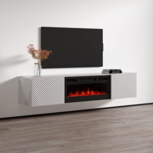 Carbon BL-EF Floating Fireplace TV Stand for TVs up to 80", Modern High Gloss 71" Entertainment Center, Wall Mounted Electric Fireplace TV Media Console