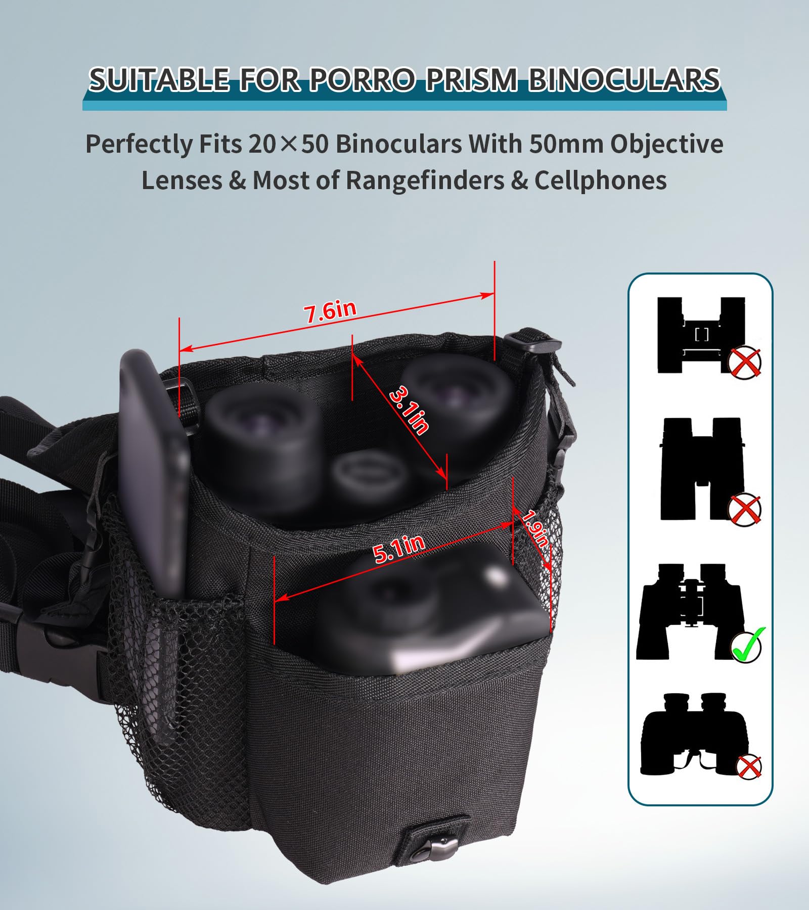 GAIARENA Waterproof Binocular Harness Chest Pack, Bino Harness Case with Rangefinder & Cellphone Pocket for 20x50 Binoculars(Full Size)