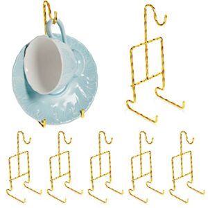 8 pieces tea cup and saucer display stand holder rack metal cup saucer holder tea cup holder display coffee mug organizer for plate teapot, 6.22 x 2.44 inches (gold, spiral style)