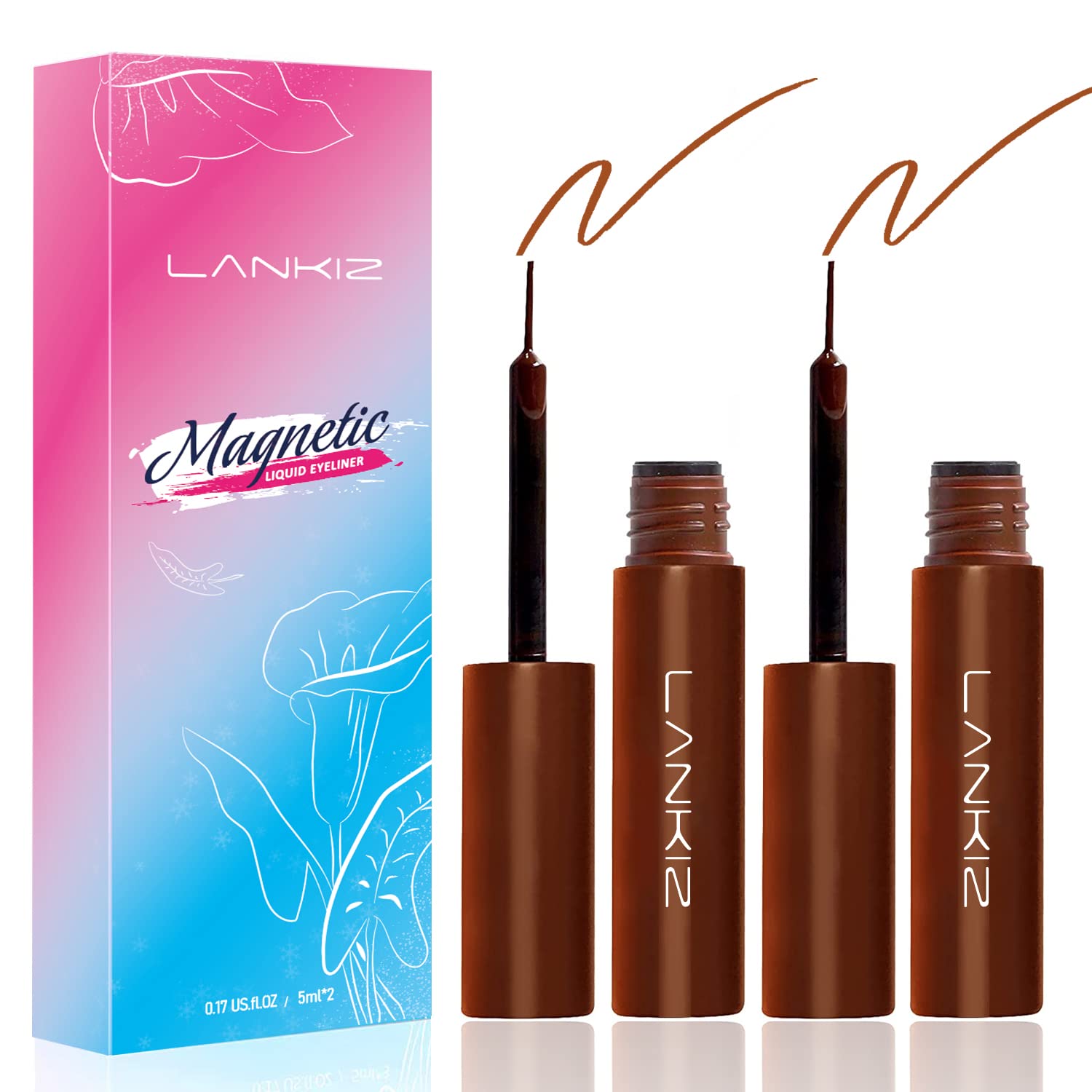 LANKIZ Magnetic Eyeliner 2 Tubes 5ml, Magnetic Lash Liner, Liquid Eyeliner for Magnetic Eyelash, Natural Looking, Waterproof (5ml0.17us.fl.oz) Brown