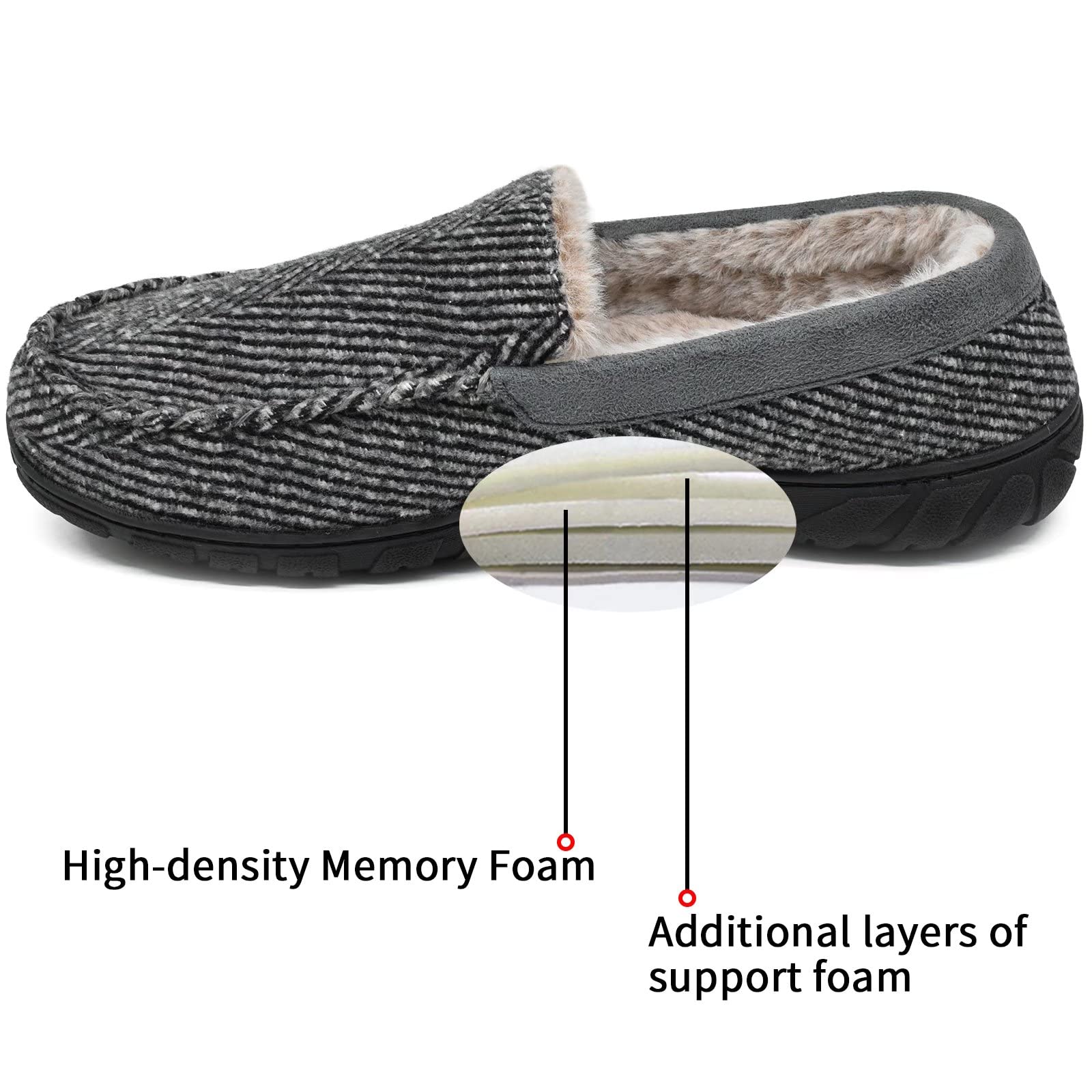 KuaiLu Mens Slippers Cozy Memory Foam Moccasin Slippers Fuzzy Warm House Shoes with Indoor Outdoor Rubber Sole Grey Size 9…