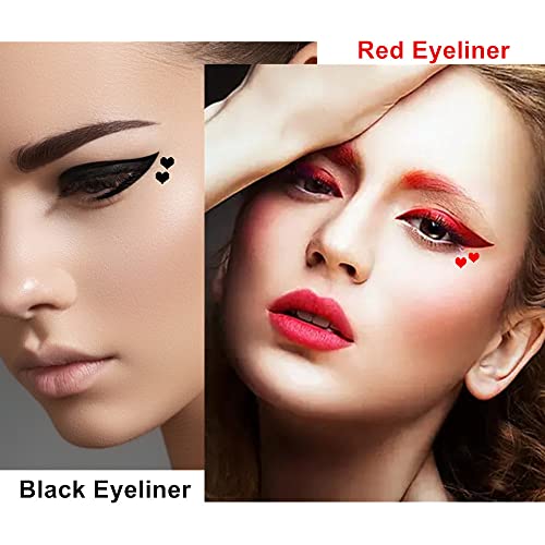 Mysense 2PCS Liquid Eyeliner Stamp Pen Set, Red & Black Heart Stamp Eyeliner Pencil Eye Liner Stencils, Waterproof Smudge-proof Eyeliner for Women Girls Halloween Harley Quinn Costumes Cosplay Makeup