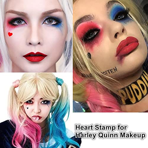 Mysense 2PCS Liquid Eyeliner Stamp Pen Set, Red & Black Heart Stamp Eyeliner Pencil Eye Liner Stencils, Waterproof Smudge-proof Eyeliner for Women Girls Halloween Harley Quinn Costumes Cosplay Makeup