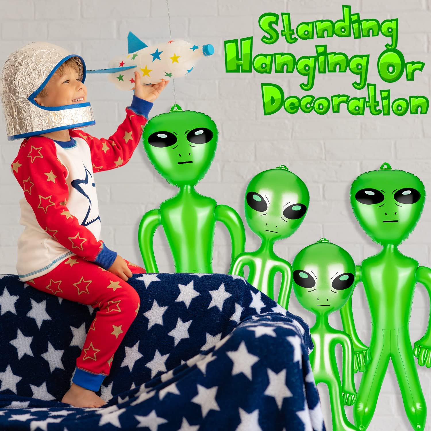 6pcs Alien Inflatable Balloons, 33 Inch Inflatables Alien and 21 Inch Alien Inflates Balloon for Alien Party, Halloween, Christmas, Birthday Decoration (Green)