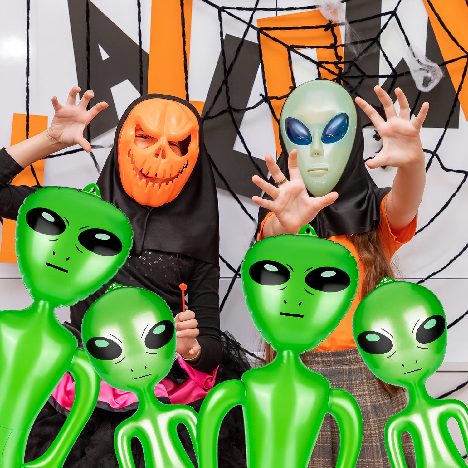 6pcs Alien Inflatable Balloons, 33 Inch Inflatables Alien and 21 Inch Alien Inflates Balloon for Alien Party, Halloween, Christmas, Birthday Decoration (Green)
