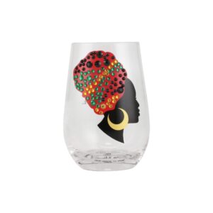 enesco our name is mud culture women move mountains stemless wine glass, 15 ounce, clear