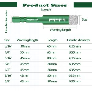 Mgtgbao Green 7PCS Dry Diamond Drill Bits Set, Core Drill bit for Marble Tile Ceramic Stone Glass (NOT for Wood) Hex Shank Diamond Hole Saw Kit Diamond Drill Bits for Porcelain Tile with 3/16 to 5/8